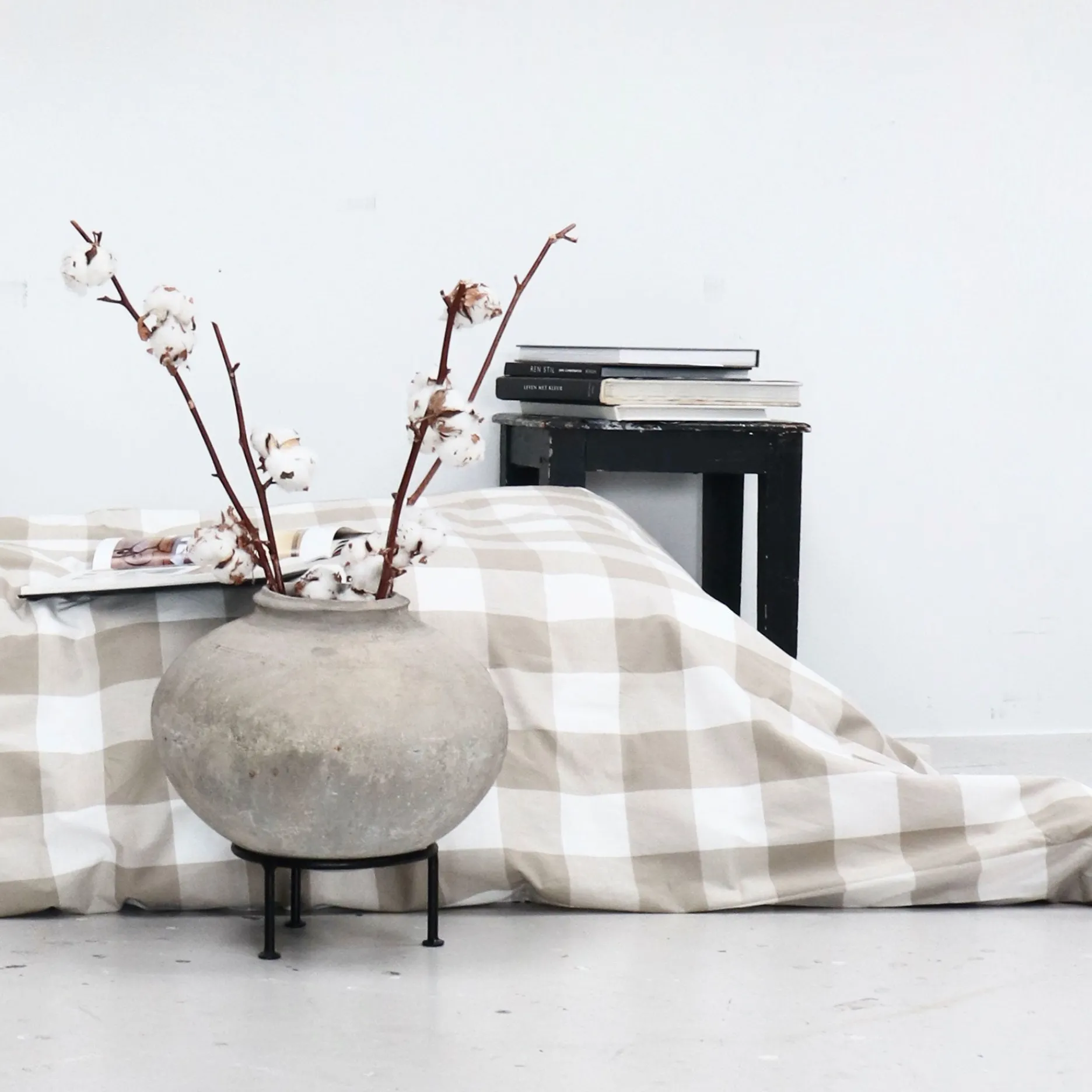 Omhu Sengetøj-Blok tern sengetøj 140x220 cm mud/off white