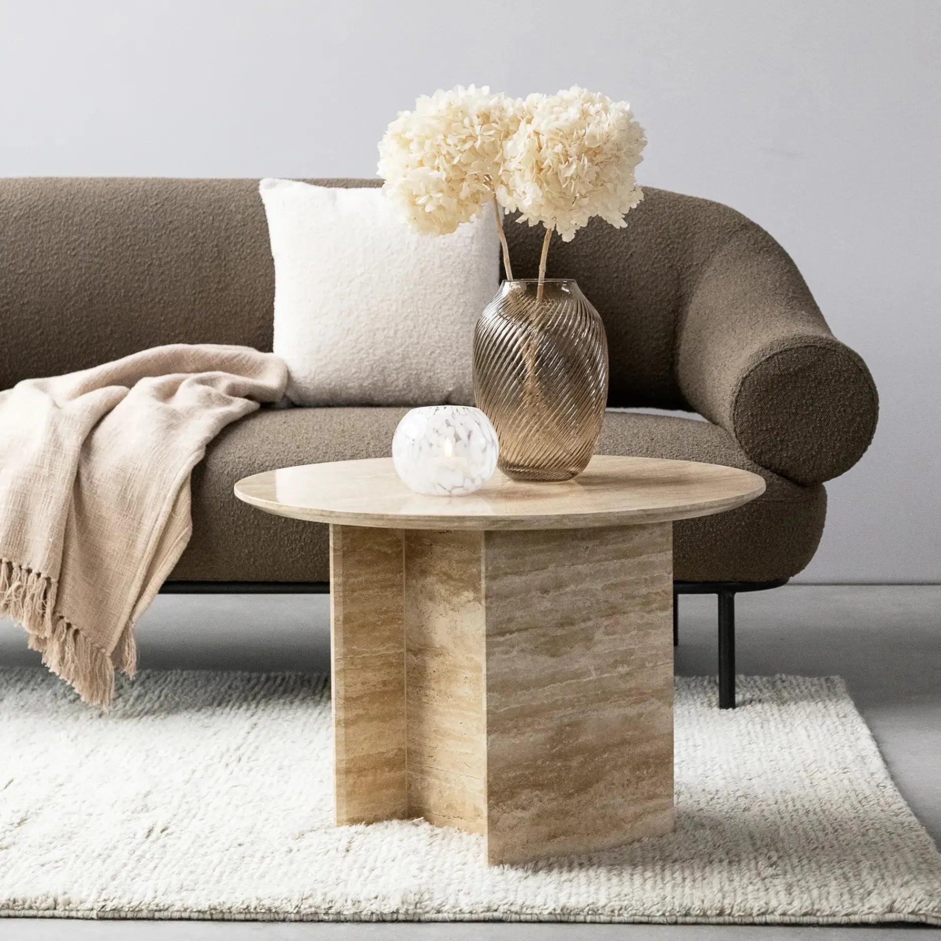 Furniture by Sinnerup Sofaborde-GALILEO rundt travertin sten sofabord Ø65 cm