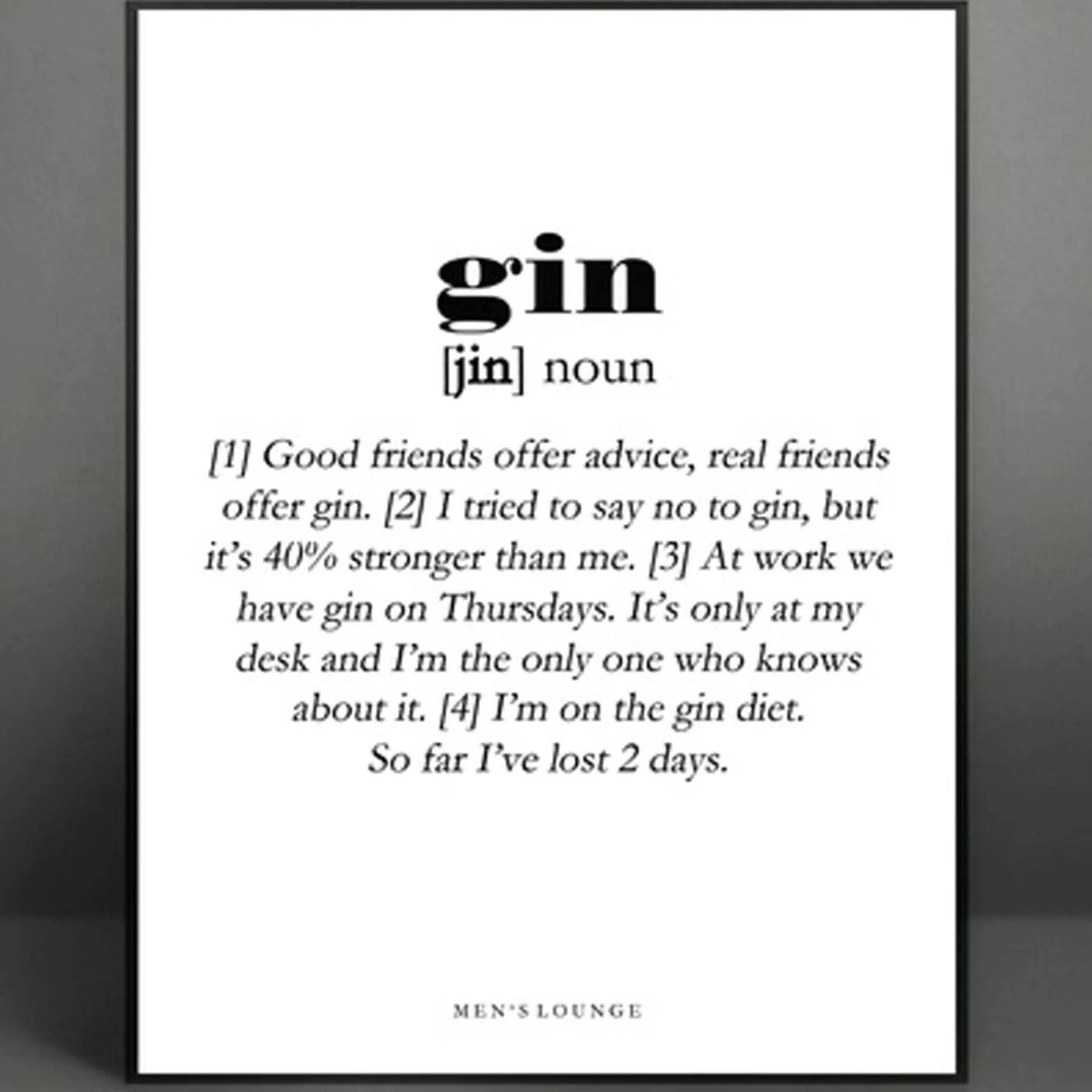 Men's Lounge Plakater Og Billeder-Gin definition A4