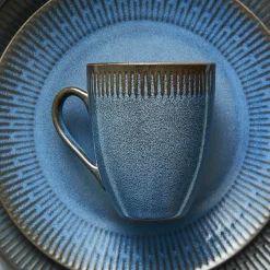 Aida Tilbud|Stel-Relief frokosttallerken Ø22 cm stentøj blå