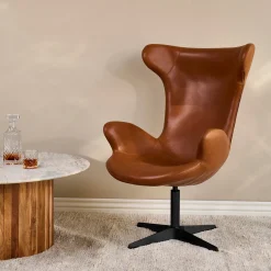 Furniture by Sinnerup Loungestole-Victor loungestol læder m. sort drejesokkel